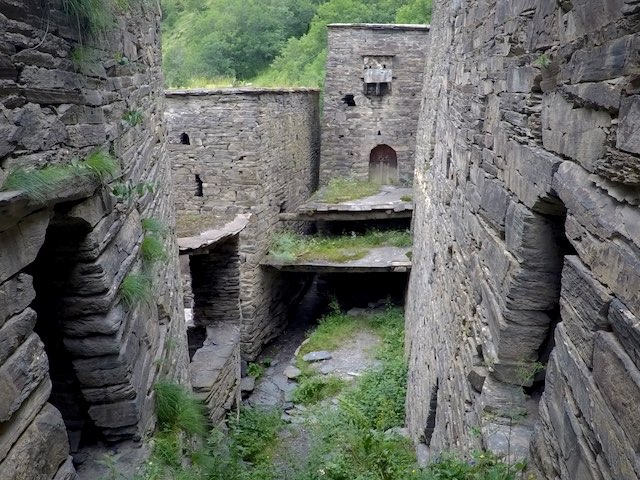 Looking down on to the medieval courtyards of Shatili