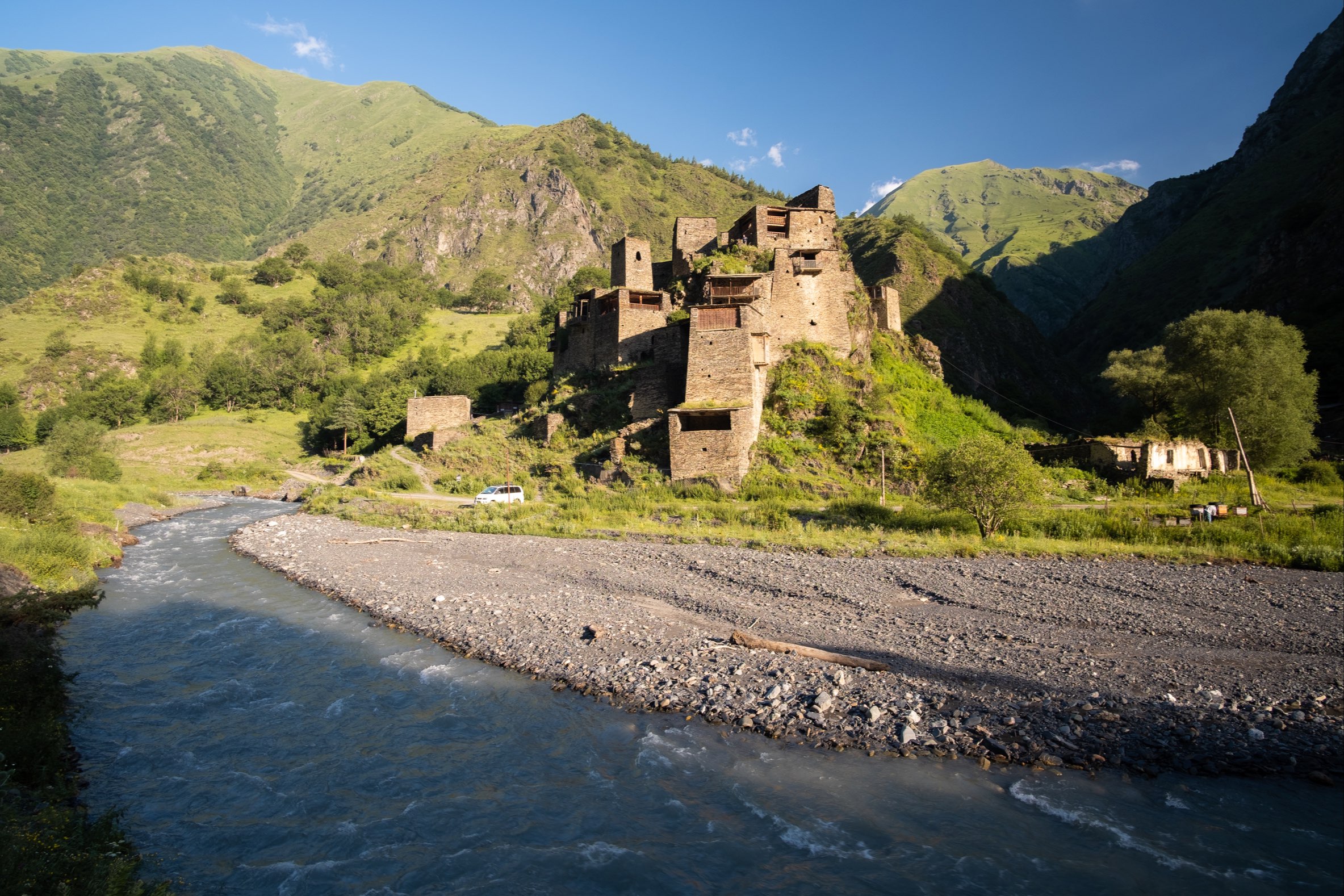 Shatili panorama above Arghuni river, Khevsureti