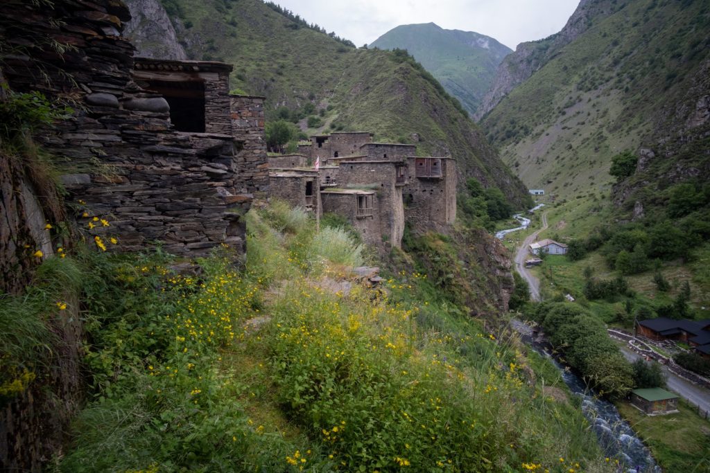 The ancient medieval village of Shatili, Khevsureti from a tower window