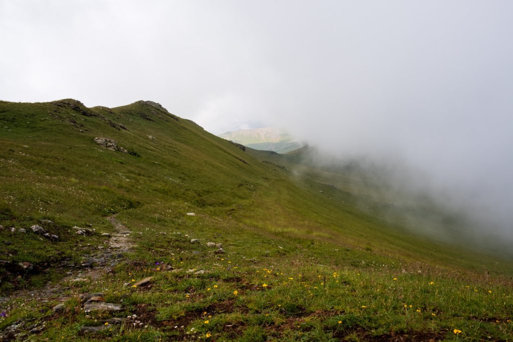 A winding path on a mountain plateau in Lagodekhi Protected Areas, Georgia