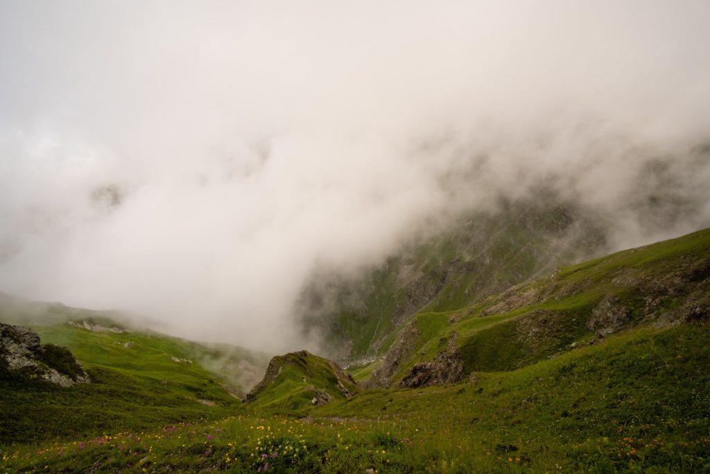 Clouds filling the valley in the mountains of Lagodekhi Protected Areas, Kakheti, Georgia