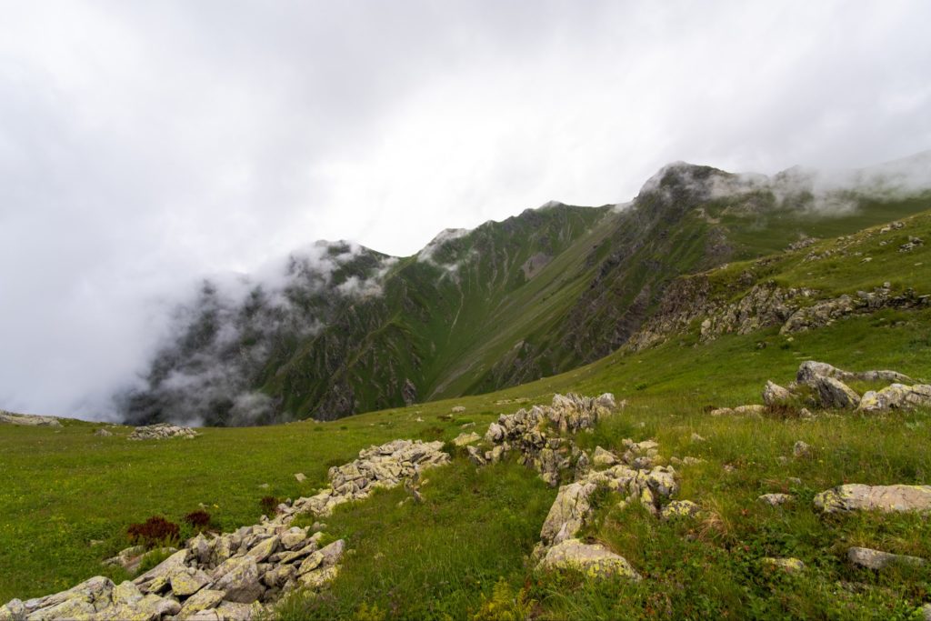 High mountain ridges smothered in clouds, Lagodekhi Protected Areas, Kakheti, Georgia