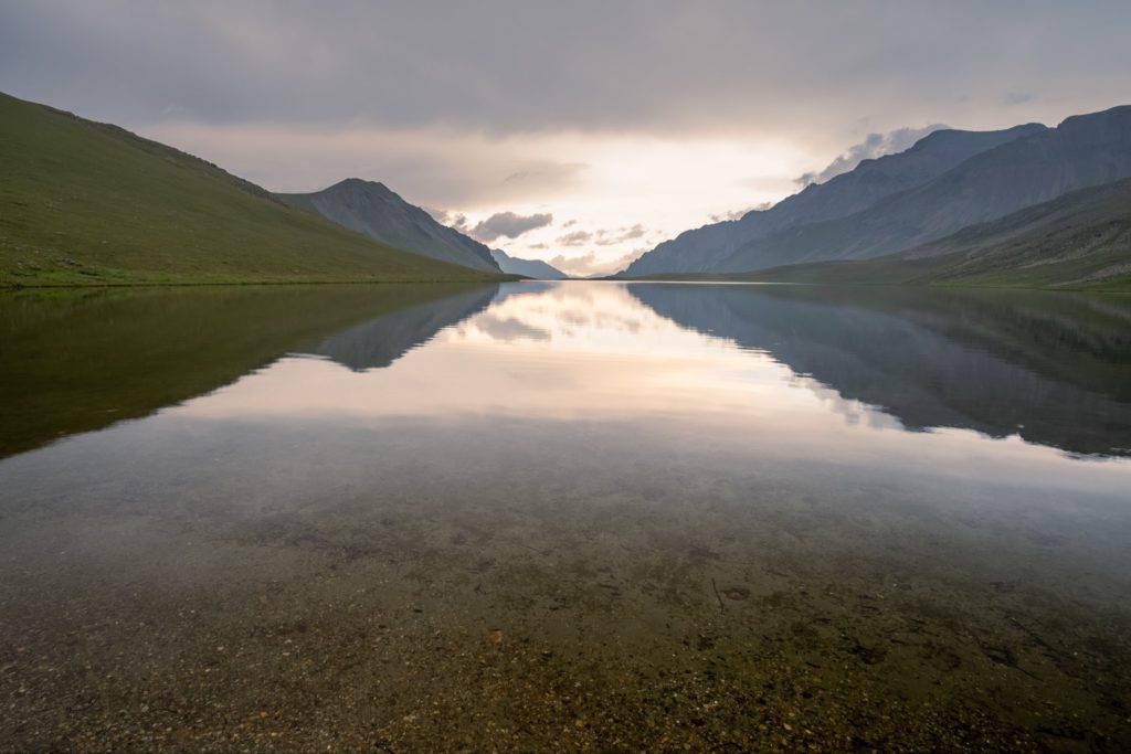 The last light at Black Rock Lake, on the border of Russia and Georgia in the Caucasus mountains, Lagodekhi Protected Areas