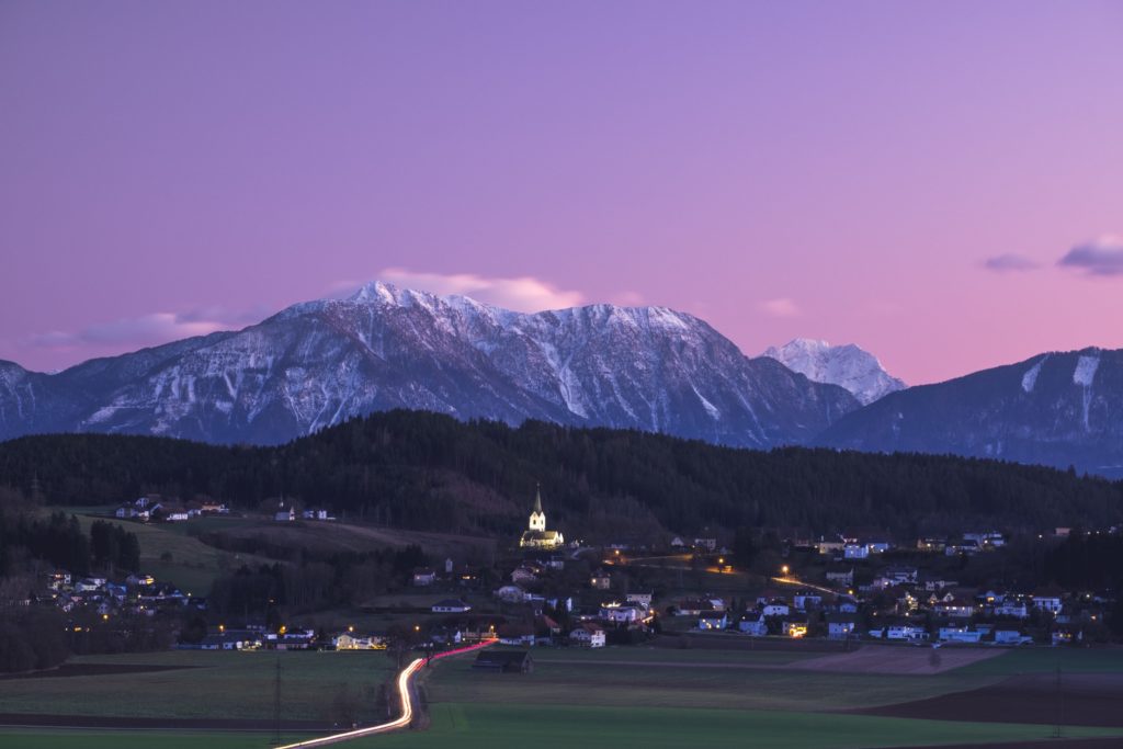 Hörzendorf long exposure during the blue hour on a cold winters day