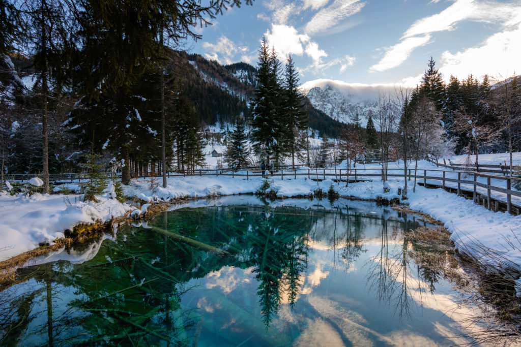 Lake Meerauge in the middle of winter covered in Snow, Bodental, Carinthia
