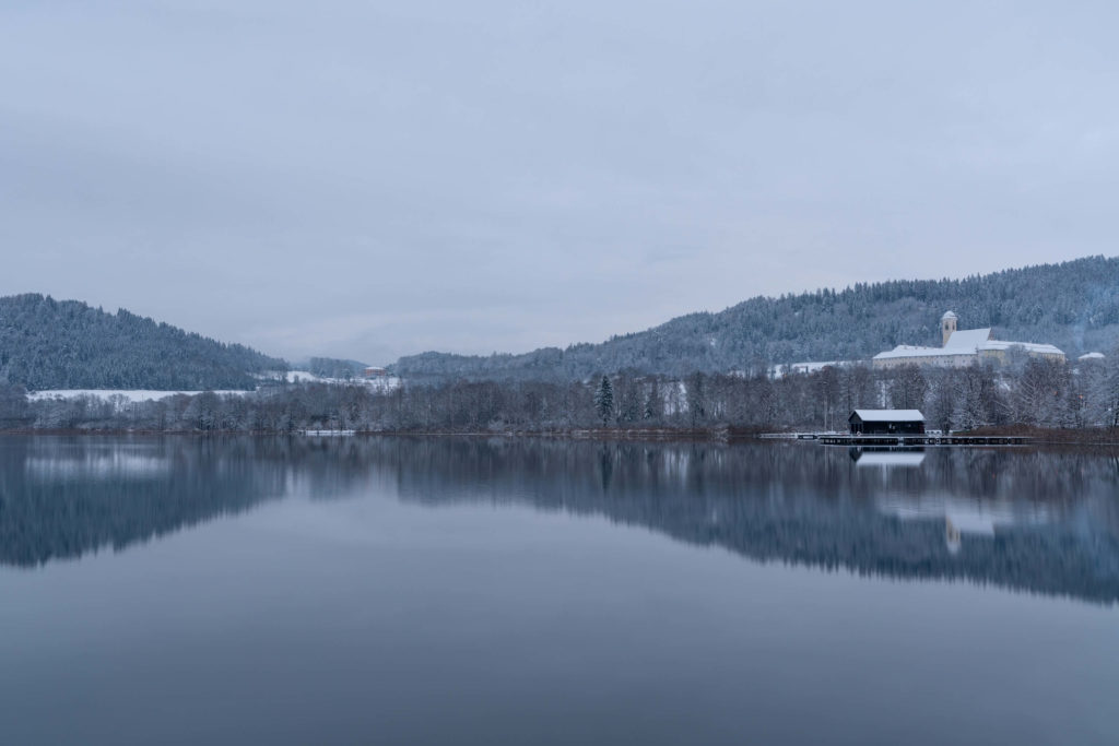 Reflections at Längsee on a cold gloomy winter day, Sankt Veit, Carinthia