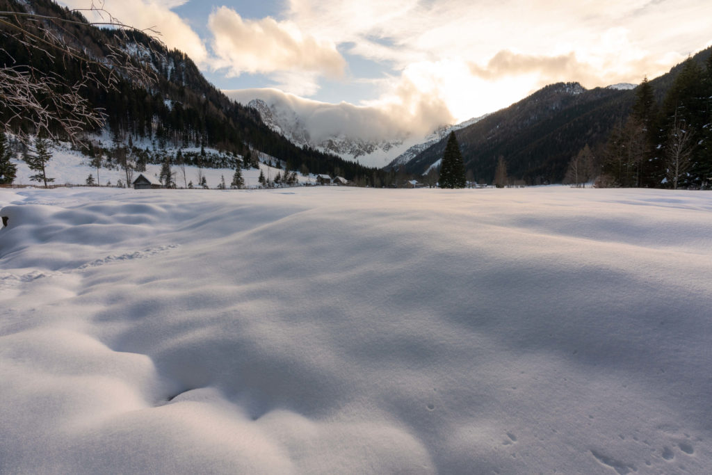Snowy winter landscape in Bodental, Carinthia