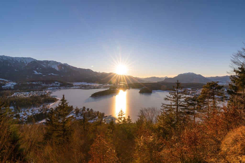 Winter sunset at lake Faaker See, Villach, Carinthia