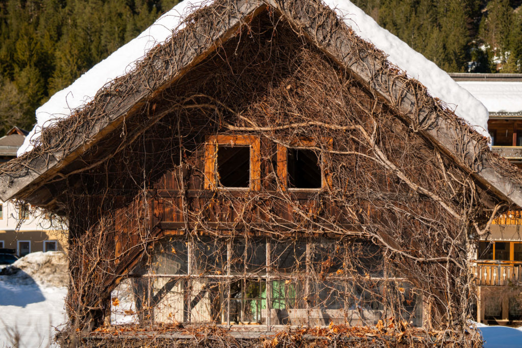 Wooden hut looking like a robot face, Weissensee, Carinthia