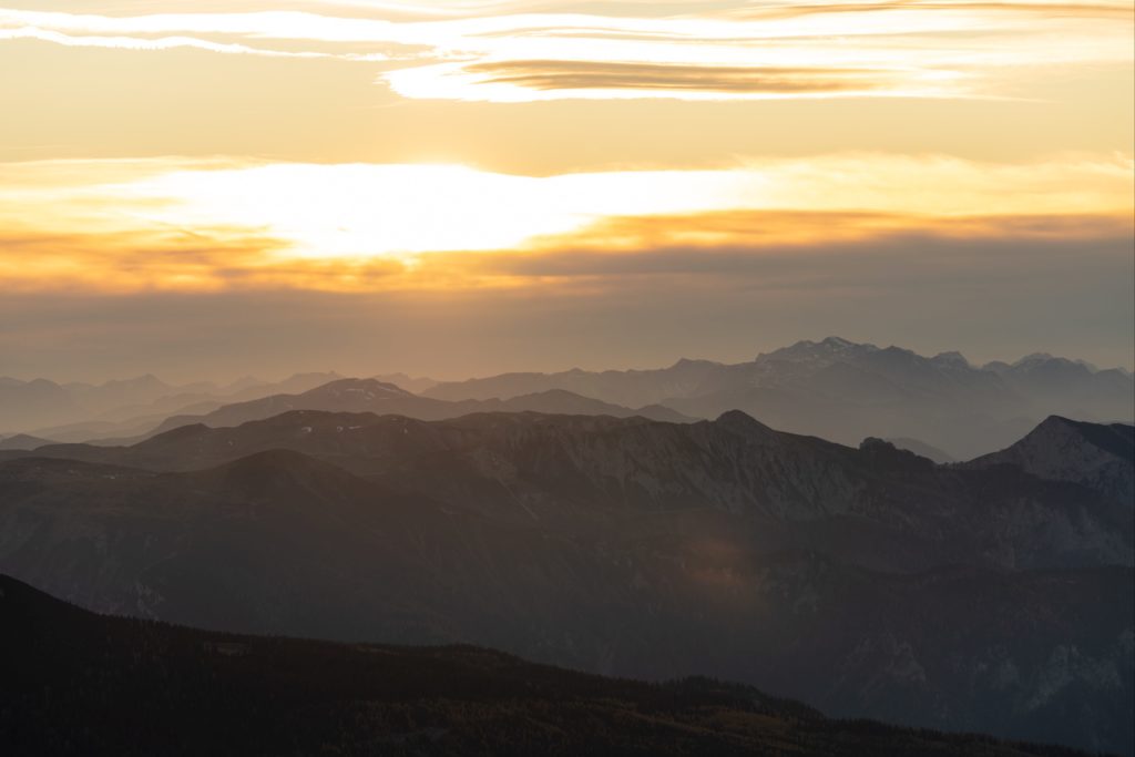 Apocalyptic hazy sunset from the top of Schneeberg