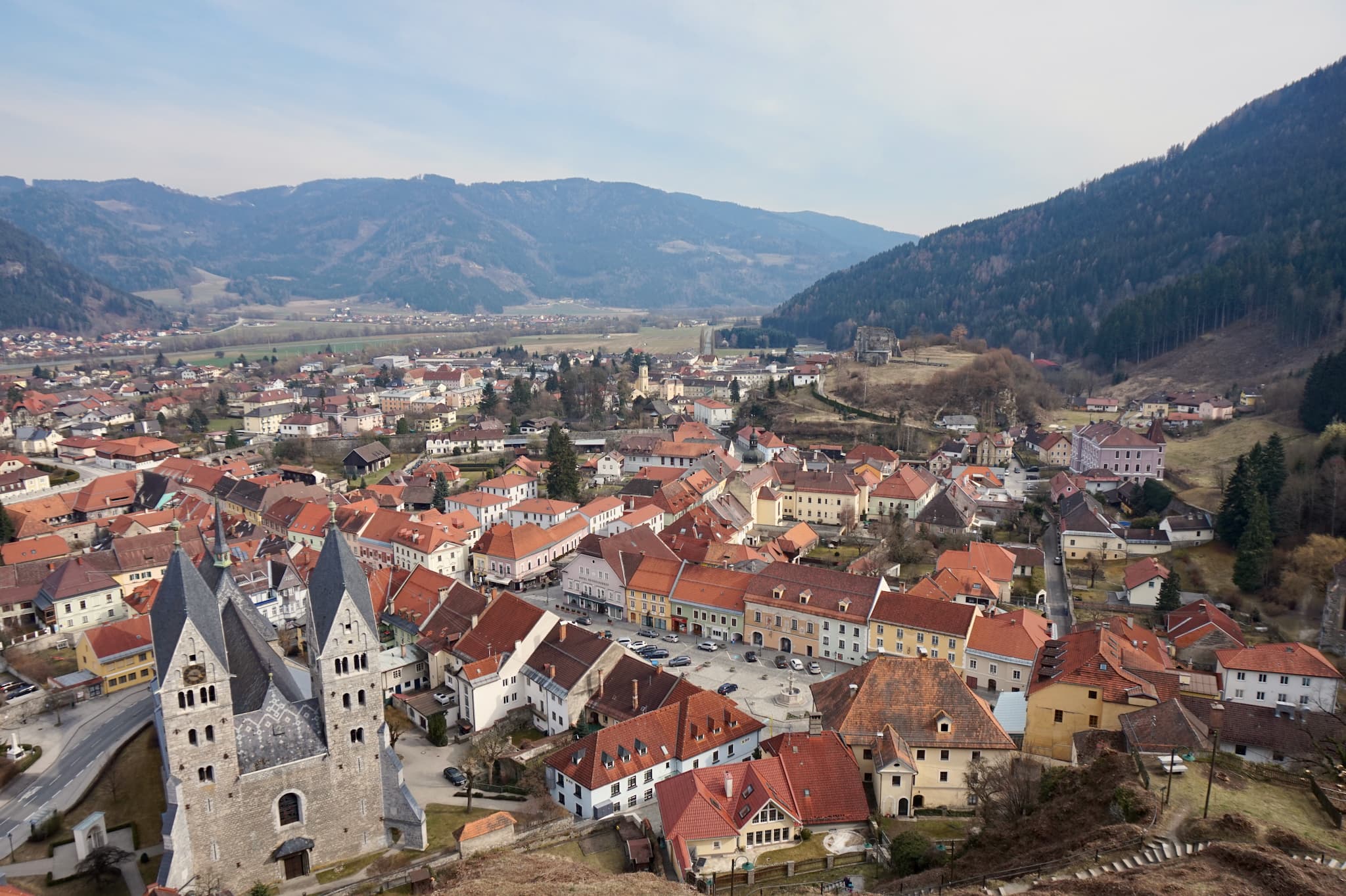 Old historic market town of Friesach from above, Carinthia, Austria