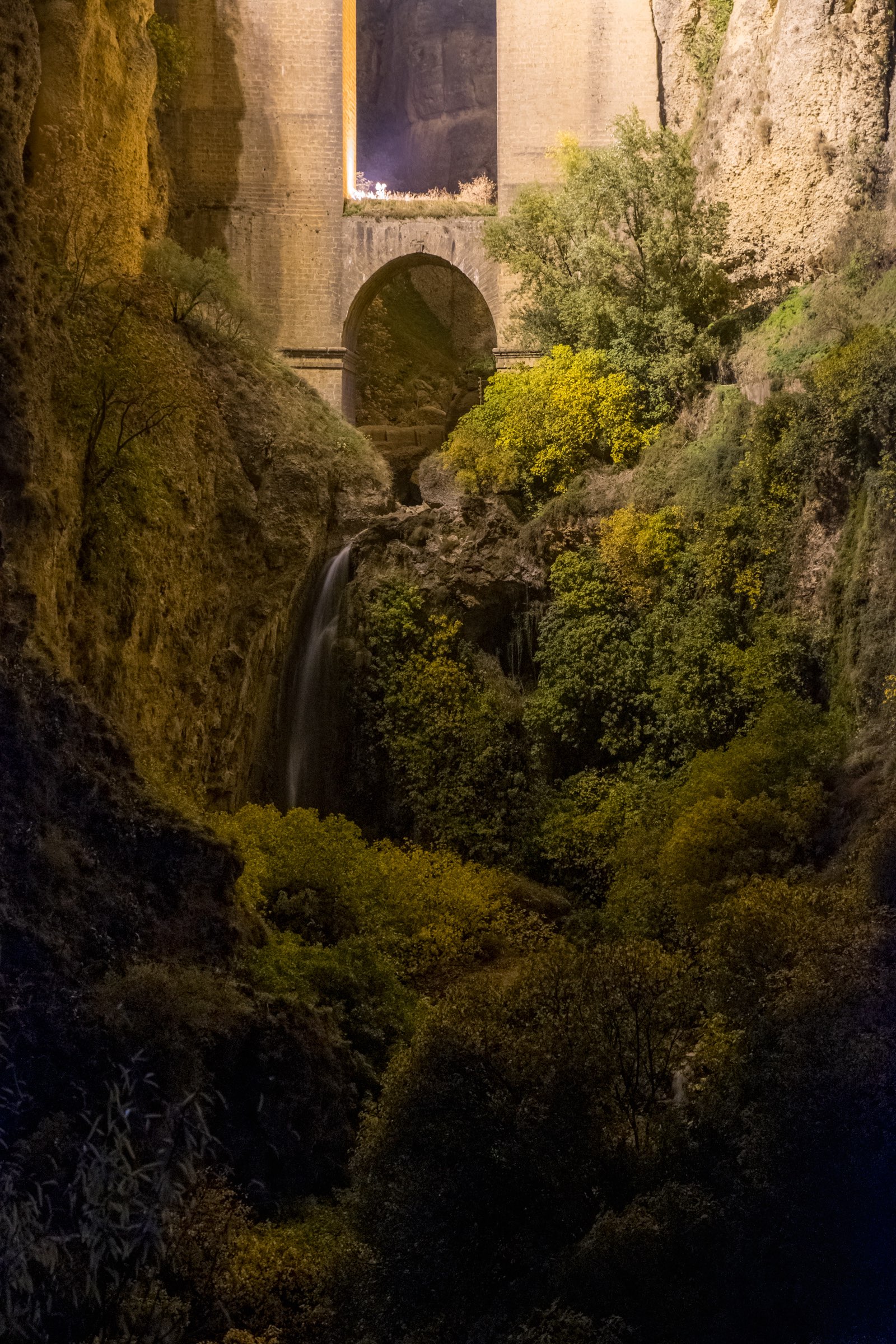 Ronda waterfall at night