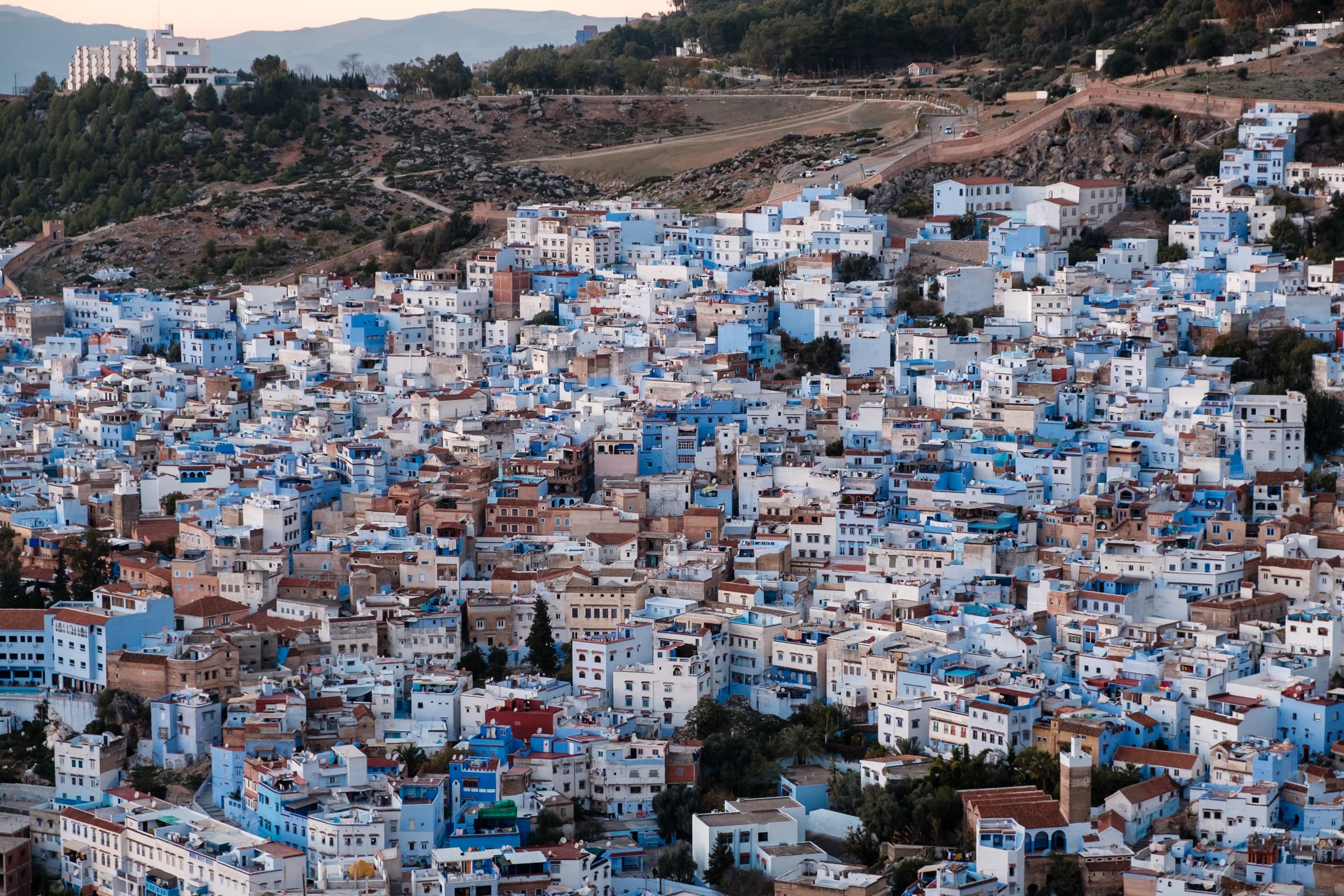Chefchaouen, Morocco from the Spanish Mosque at sunset