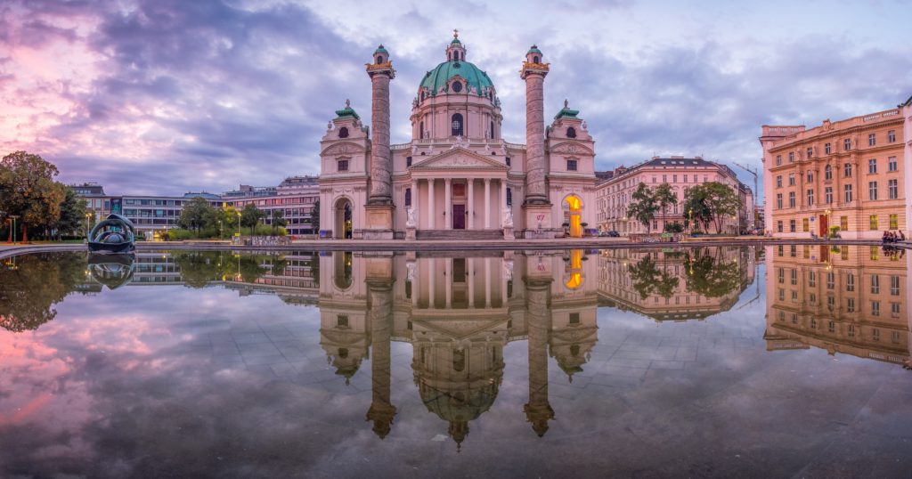 Karlskirche in Vienna at sunrise