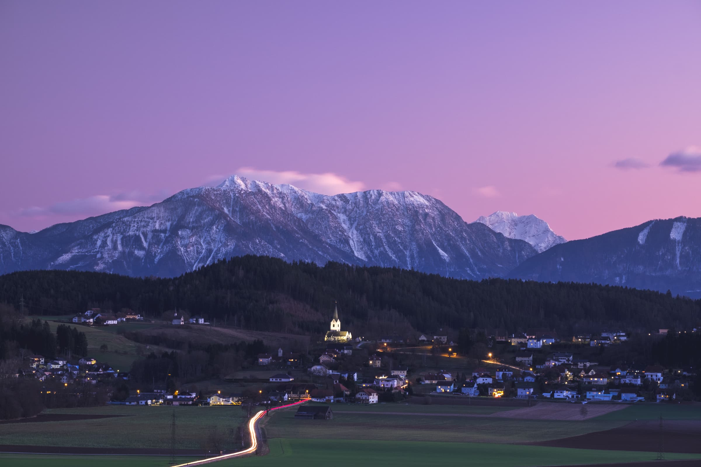 Hörzendorf Parish Church in Carinthia at sunset