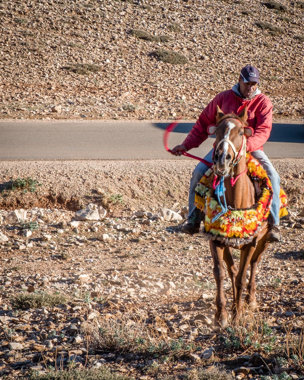 A man riding a horse in Ifrane, Morocco