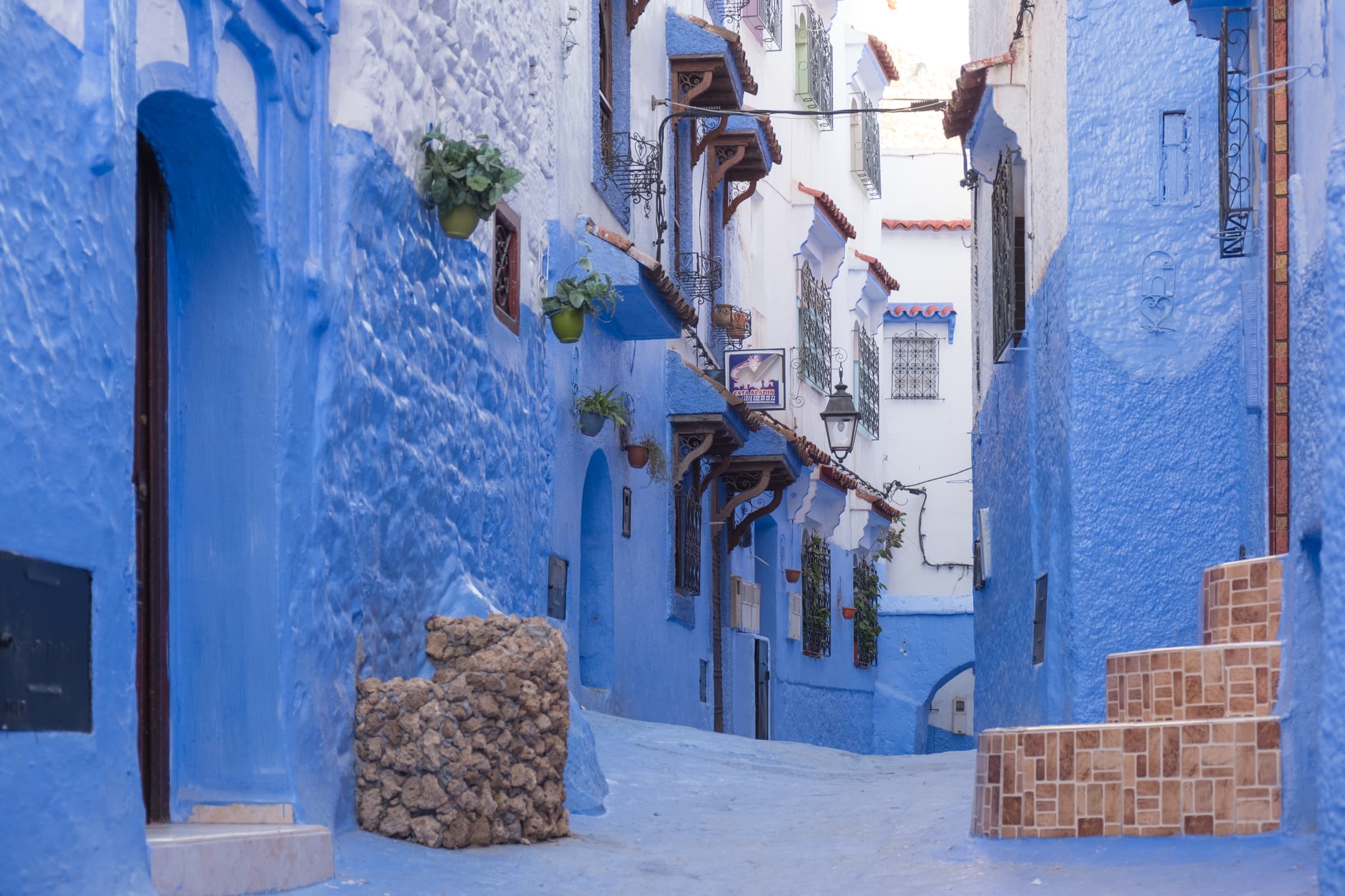 A painted blue street in Chefchaouen, Morocco