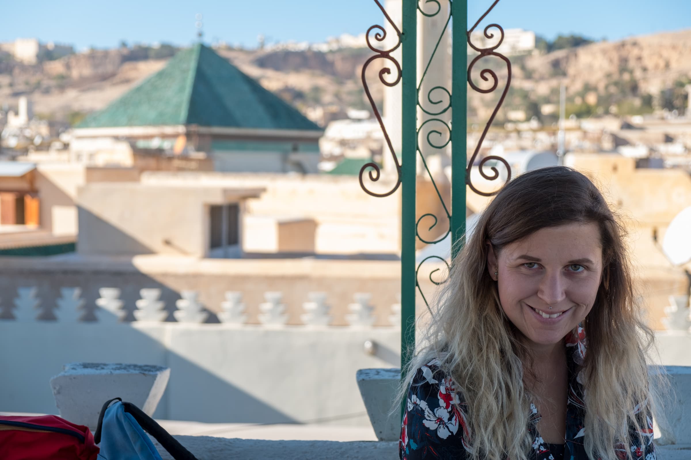 Caroline on a rooftop in Fez, Morocco
