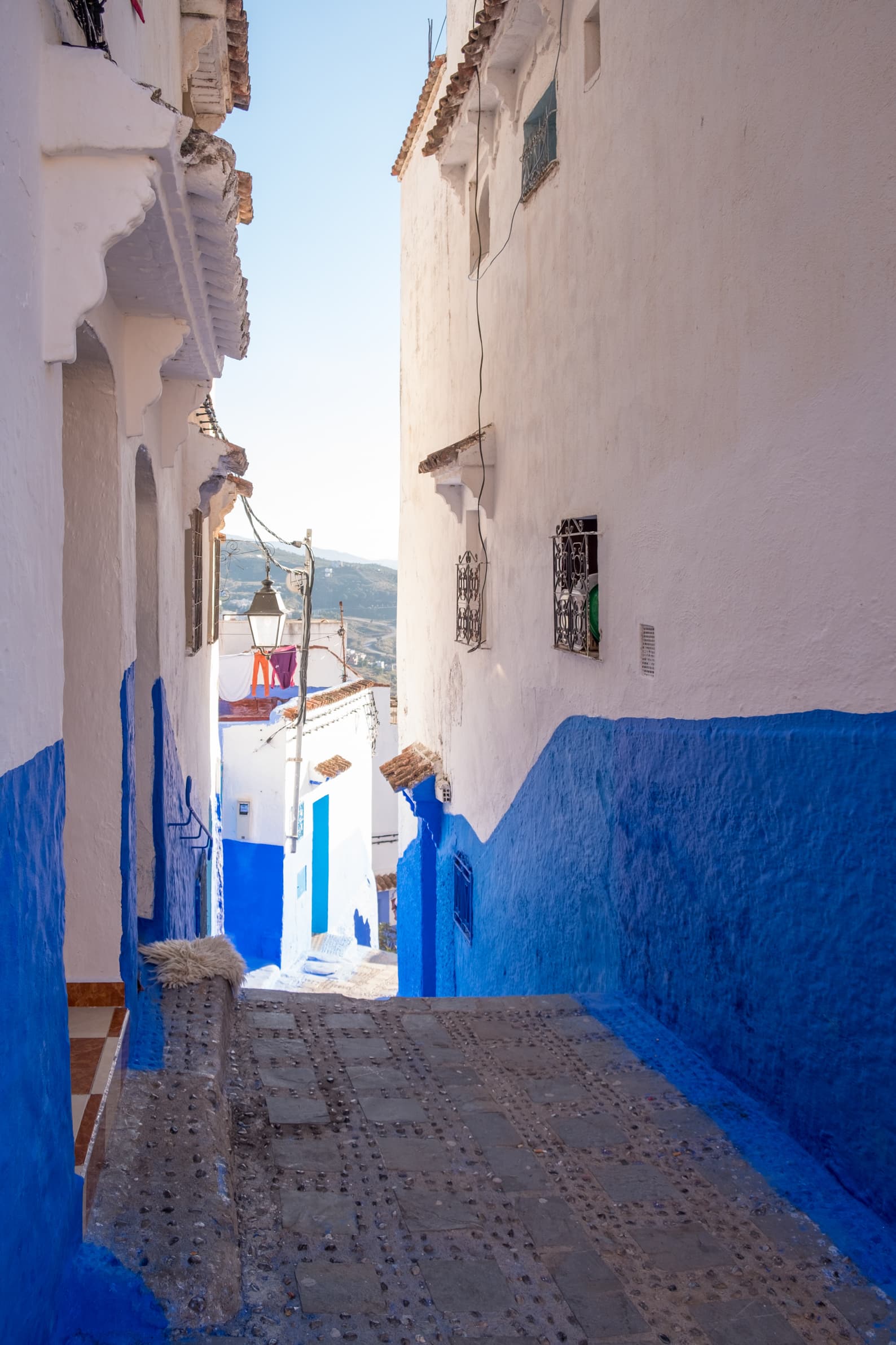 Freshly painted walls in Chefchaouen, Morocco
