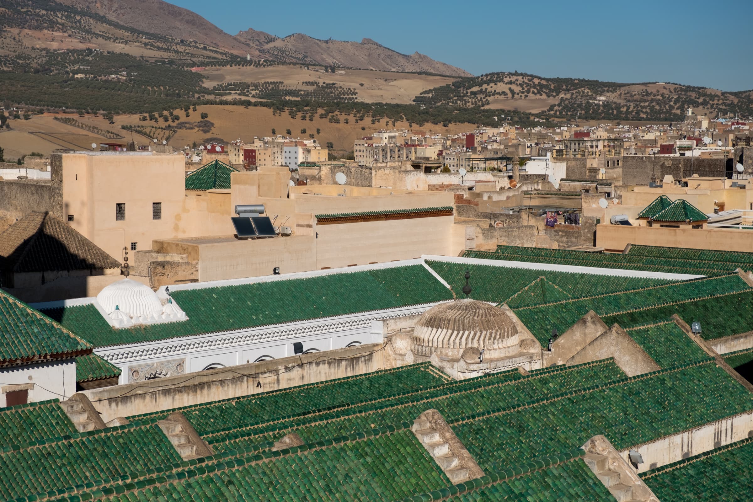 Green roofs and mountains of Fez, Morocco