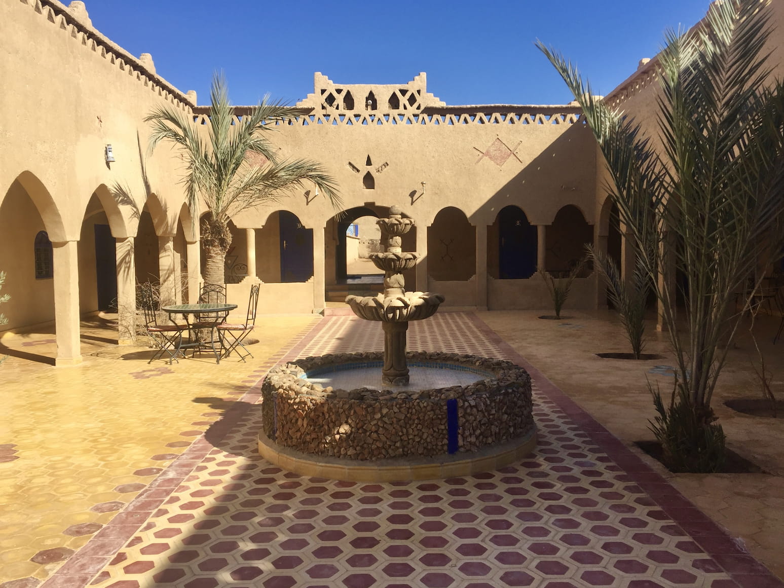 Hotel courtyard and fountain in Merzouga