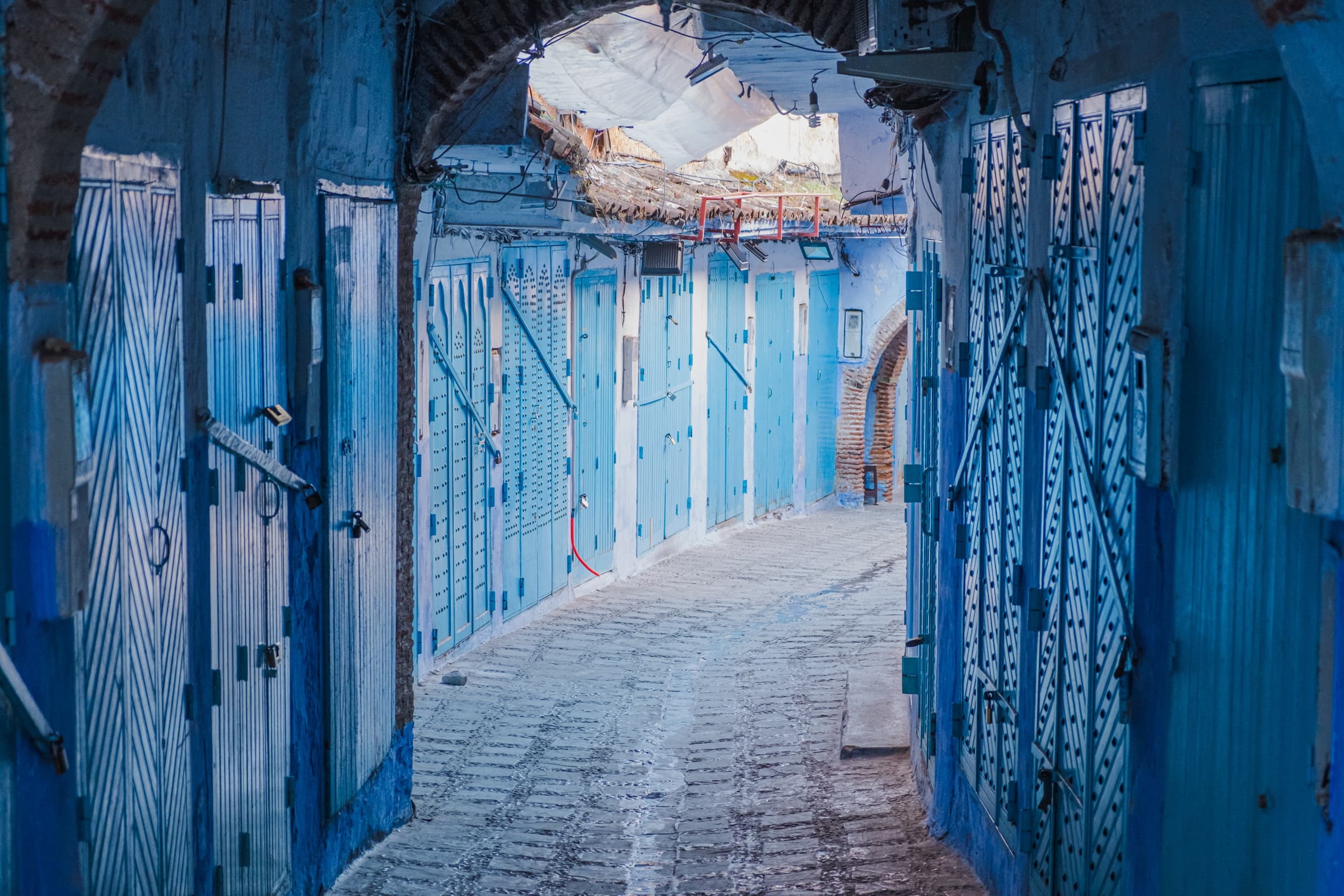 Marketplace before the sellers arrive early in the morning, Chefchaouen, Morocco