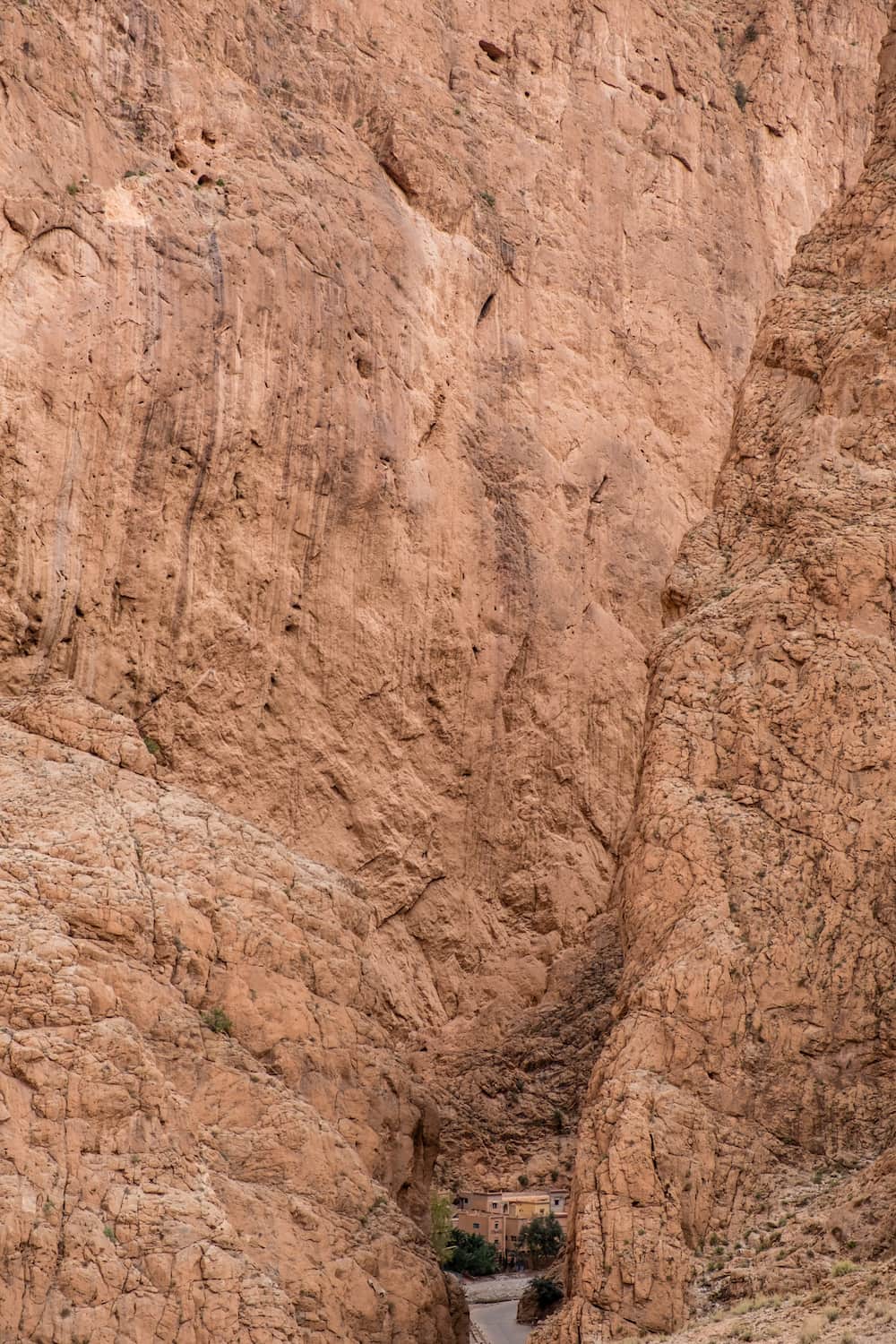 Steep and narrow exit to Todra Gorge