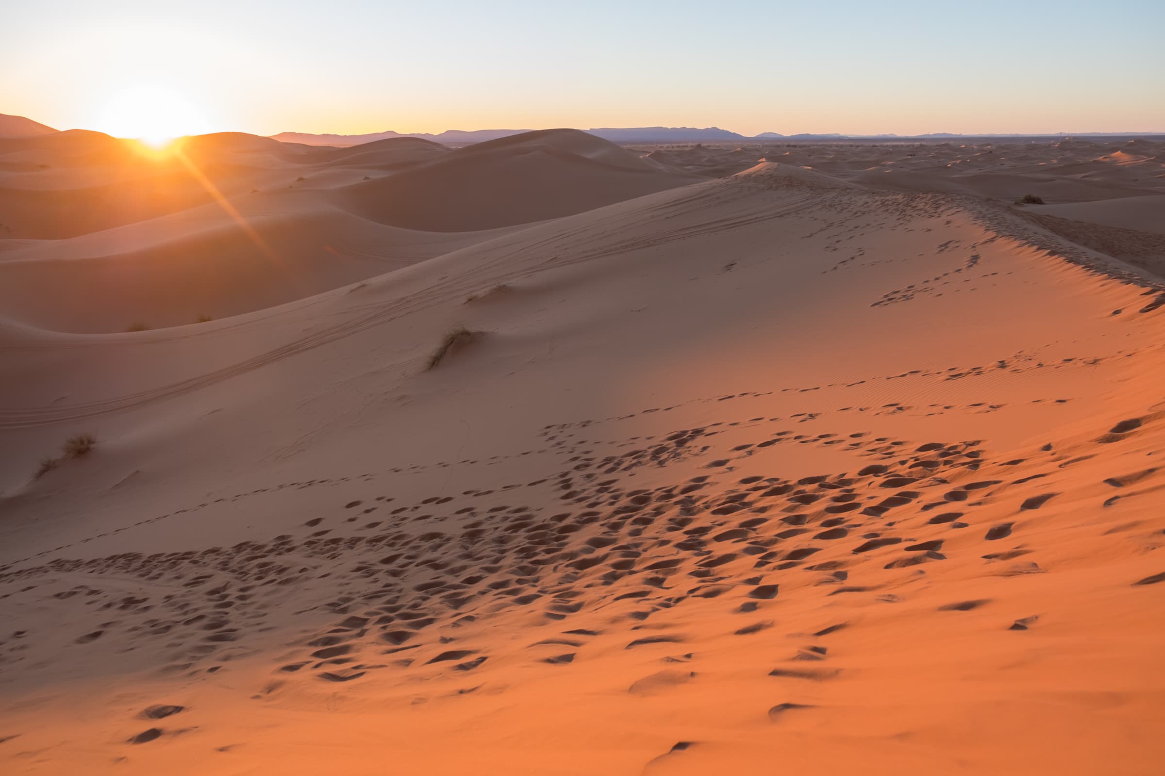 Sunset in the Sahara desert