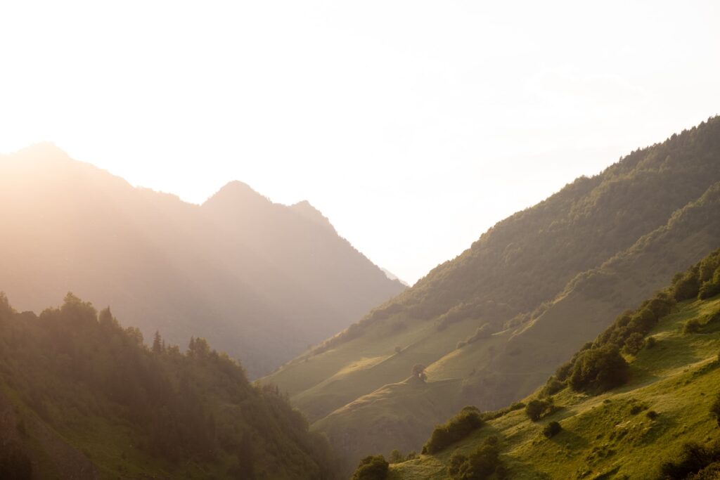 Afternoon light in a valley in the Caucasus mountains, Svaneti, Georgia