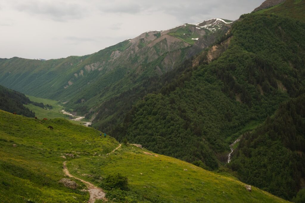 Descending to Adishi, the village is completely hidden in the valley