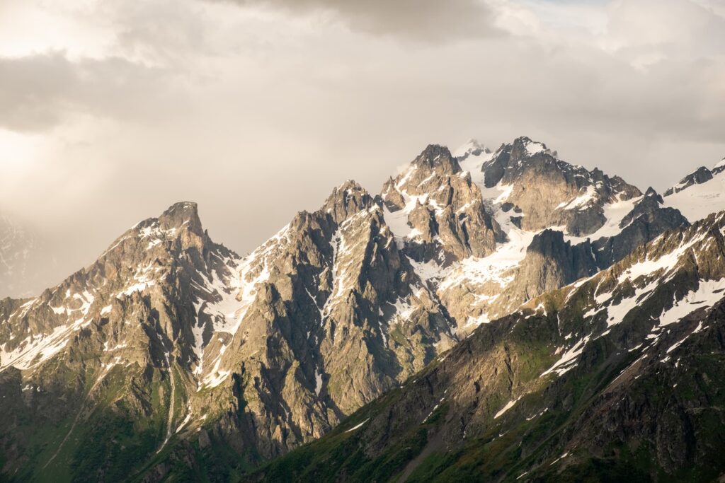 Menacing peaks during a storm at Koruldi lakes