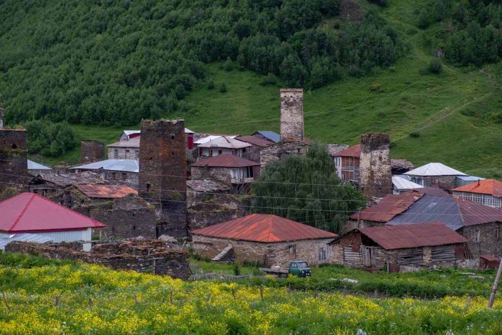 The Svan towers of Murkmeli in Ushguli, Svaneti, Georgia