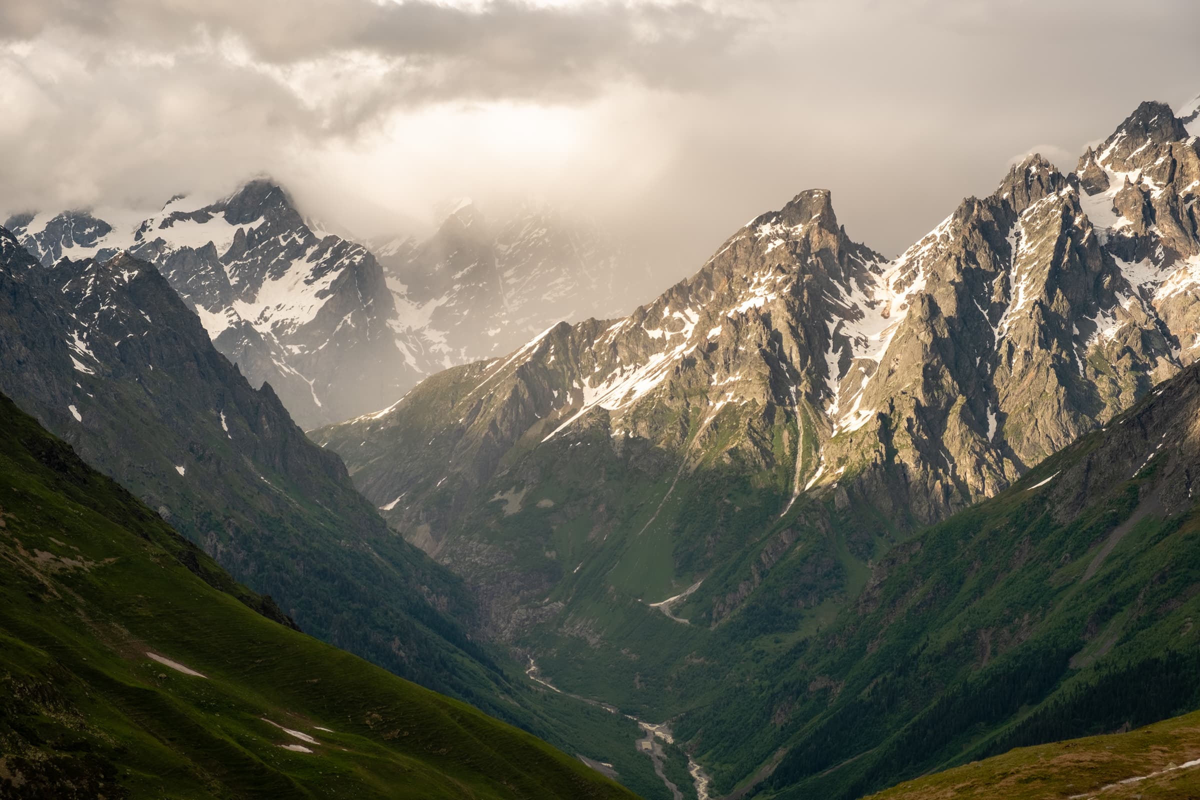 Rain and sun in the menacing peaks of the Caucasus, Svaneti, Georgia