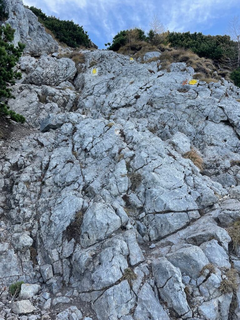 A steep scrambling section of the Fadensteig trail