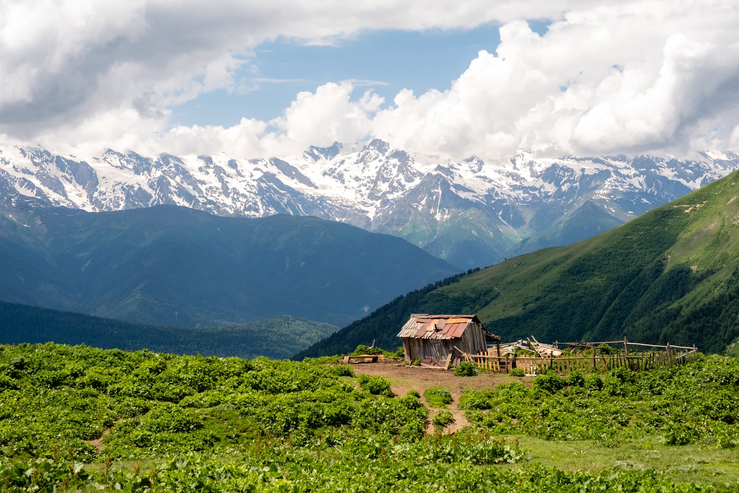 Wooden shepherds shack in the mountains