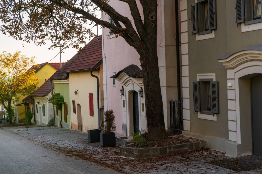 Colourful wine cellars at Kellergasse Feuersbrunn