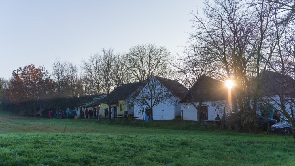 Last rays of golden light over Unterstinkenbrunn Kellergasse during the Adventmarkt