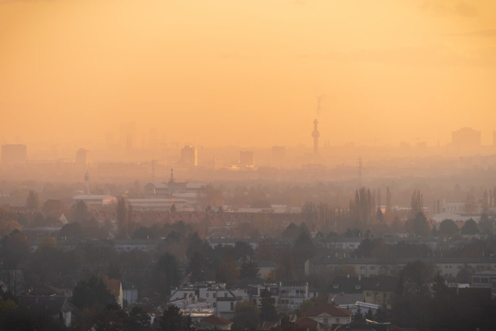 Golden winter light over the sky line of Vienna from Stammersdorf